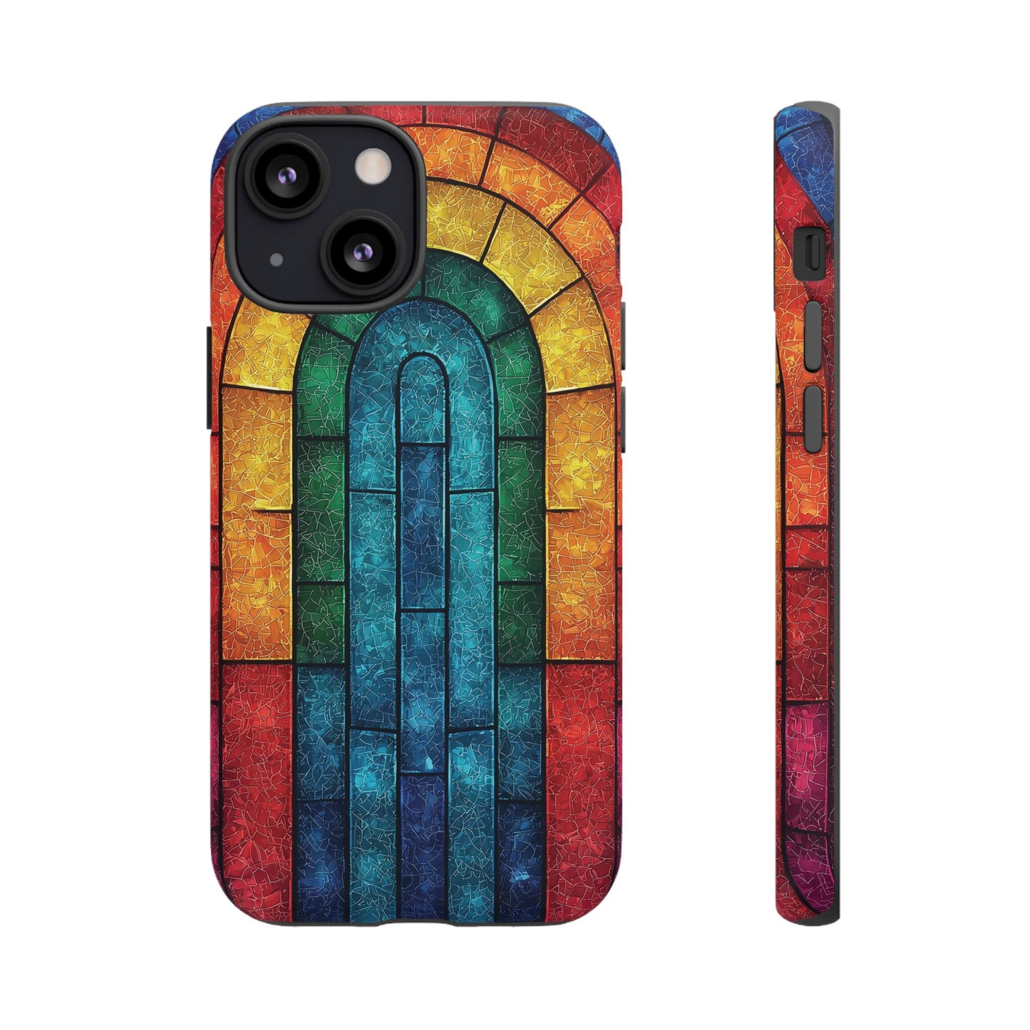 iPhone Phone Case Colorful Stained Glass Look Rainbow Phone Case Tough Cases for Nature Lovers Floral Phone Cover Gift for Mom Fall Aesthetic Eco-Friendly Design Wizard of Oz Lover