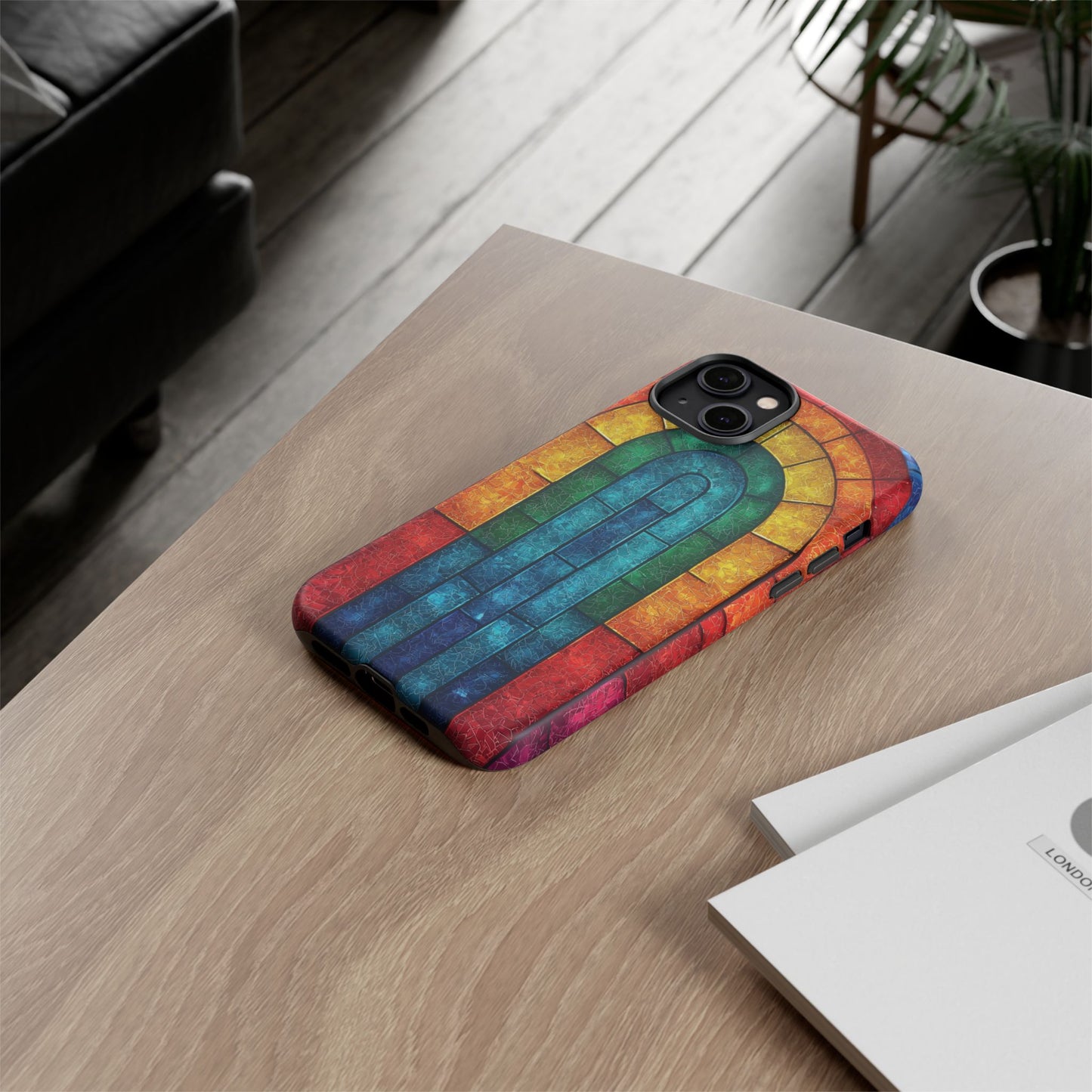 iPhone Phone Case Colorful Stained Glass Look Rainbow Phone Case Tough Cases for Nature Lovers Floral Phone Cover Gift for Mom Fall Aesthetic Eco-Friendly Design Wizard of Oz Lover