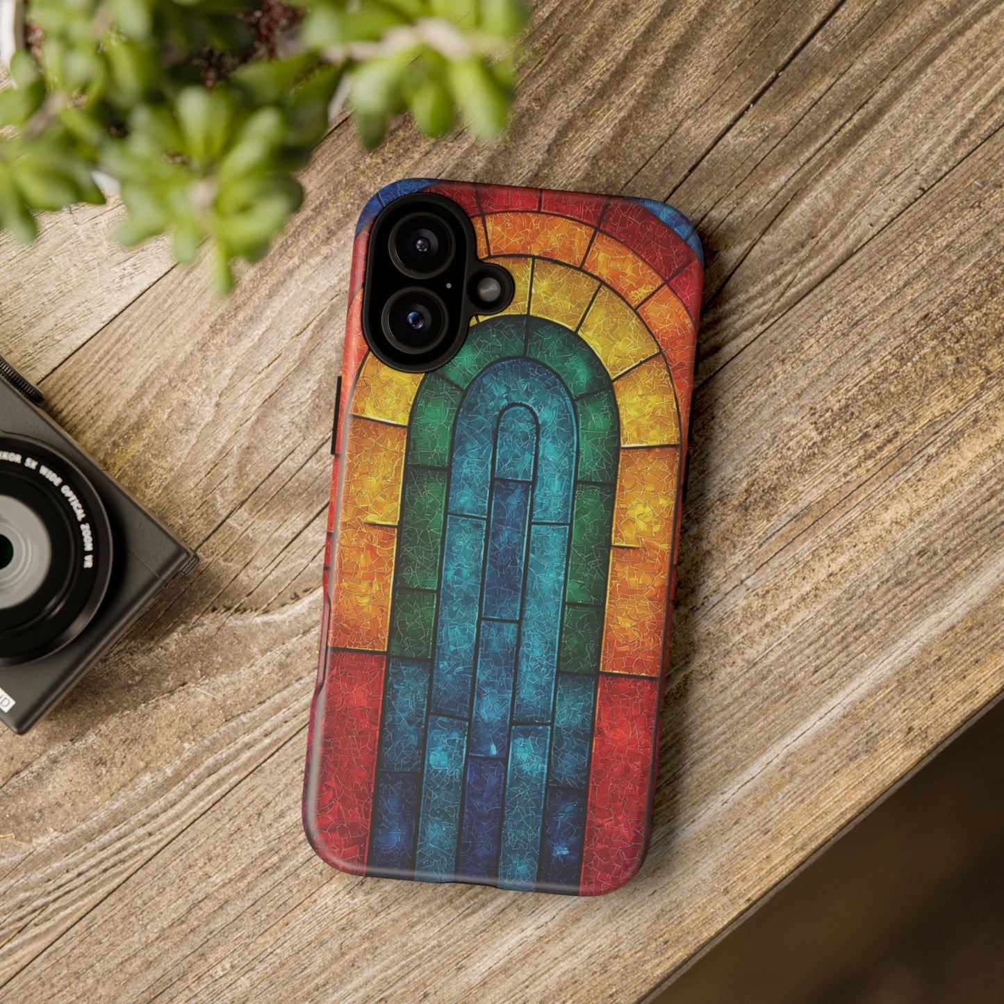 iPhone Phone Case Colorful Stained Glass Look Rainbow Phone Case Tough Cases for Nature Lovers Floral Phone Cover Gift for Mom Fall Aesthetic Eco-Friendly Design Wizard of Oz Lover