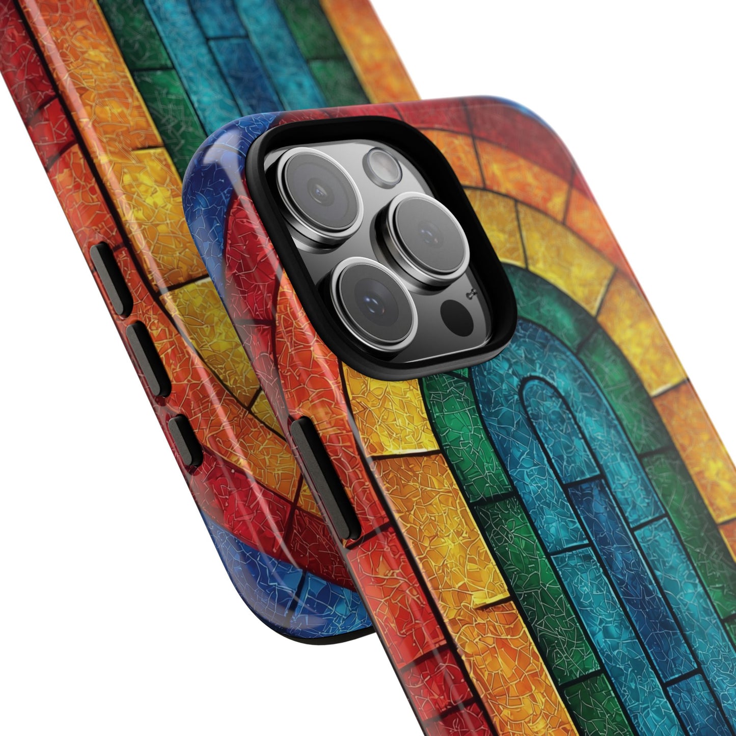 iPhone Phone Case Colorful Stained Glass Look Rainbow Phone Case Tough Cases for Nature Lovers Floral Phone Cover Gift for Mom Fall Aesthetic Eco-Friendly Design Wizard of Oz Lover