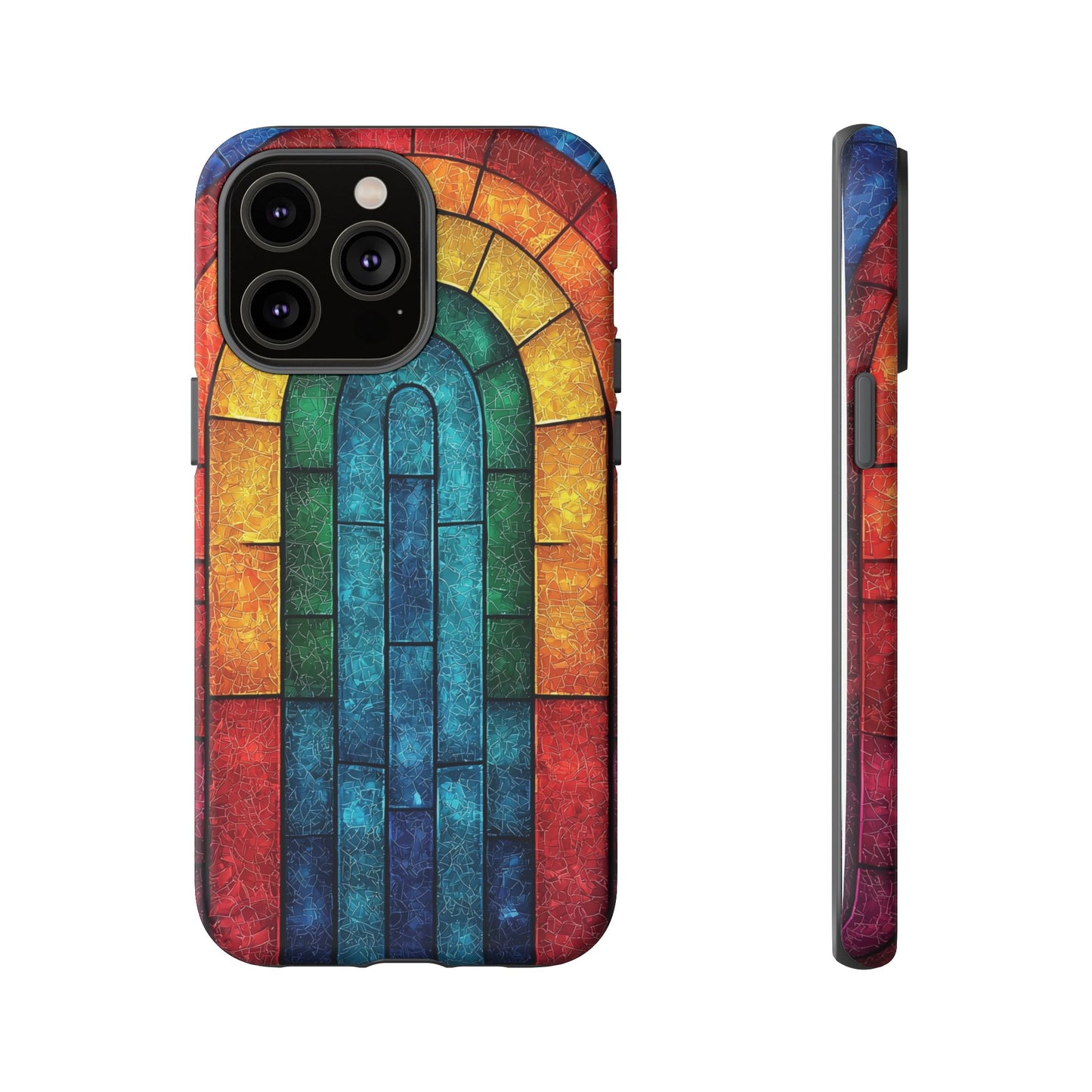 iPhone Phone Case Colorful Stained Glass Look Rainbow Phone Case Tough Cases for Nature Lovers Floral Phone Cover Gift for Mom Fall Aesthetic Eco-Friendly Design Wizard of Oz Lover