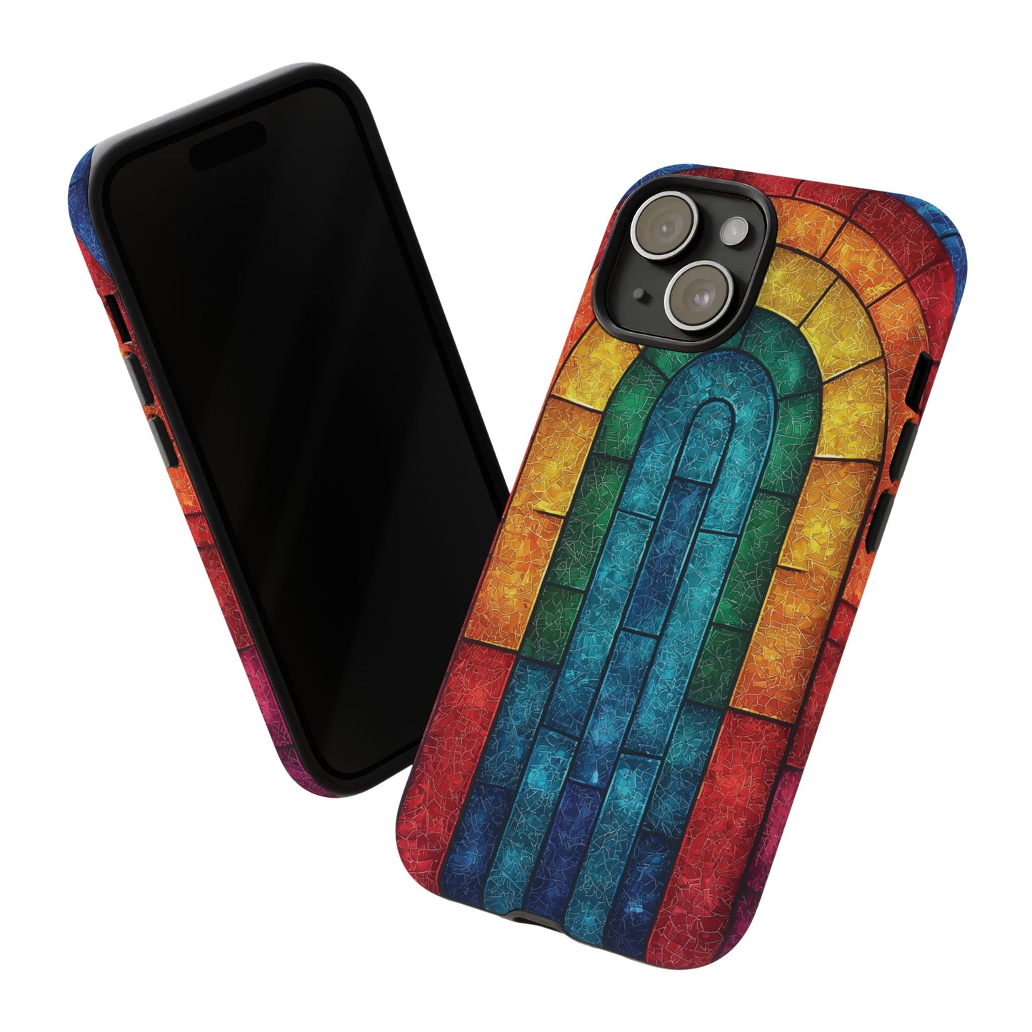 iPhone Phone Case Colorful Stained Glass Look Rainbow Phone Case Tough Cases for Nature Lovers Floral Phone Cover Gift for Mom Fall Aesthetic Eco-Friendly Design Wizard of Oz Lover