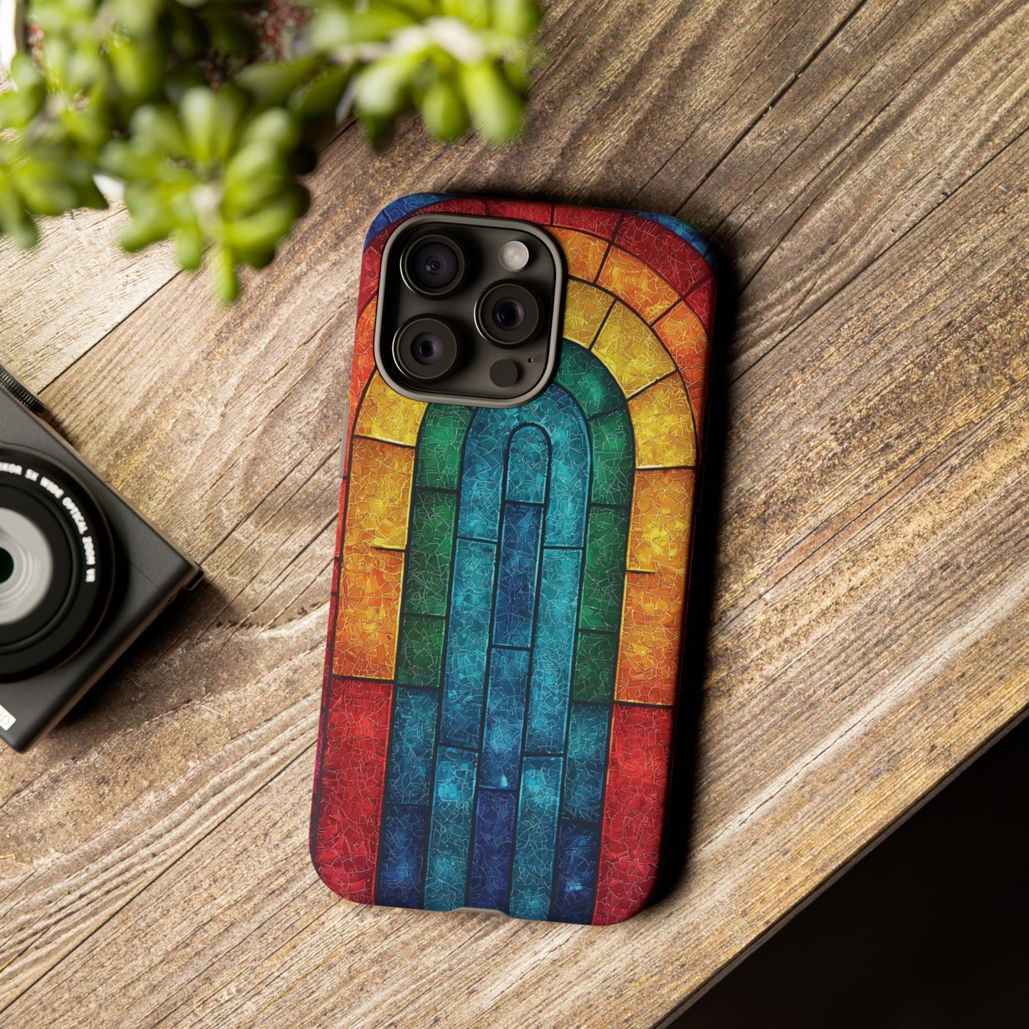 iPhone Phone Case Colorful Stained Glass Look Rainbow Phone Case Tough Cases for Nature Lovers Floral Phone Cover Gift for Mom Fall Aesthetic Eco-Friendly Design Wizard of Oz Lover