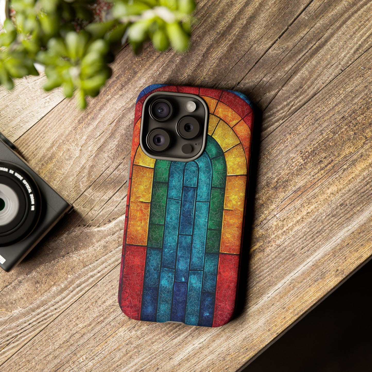 iPhone Phone Case Colorful Stained Glass Look Rainbow Phone Case Tough Cases for Nature Lovers Floral Phone Cover Gift for Mom Fall Aesthetic Eco-Friendly Design Wizard of Oz Lover
