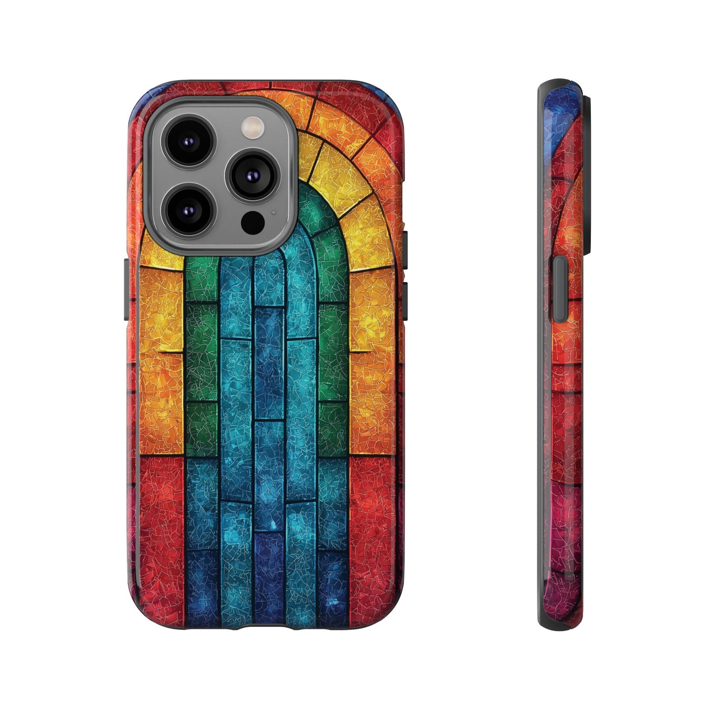 iPhone Phone Case Colorful Stained Glass Look Rainbow Phone Case Tough Cases for Nature Lovers Floral Phone Cover Gift for Mom Fall Aesthetic Eco-Friendly Design Wizard of Oz Lover
