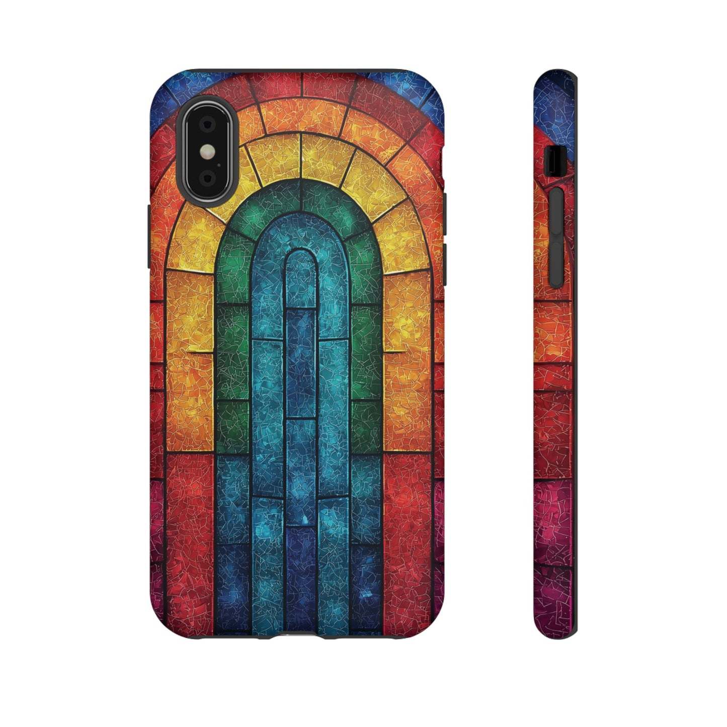 iPhone Phone Case Colorful Stained Glass Look Rainbow Phone Case Tough Cases for Nature Lovers Floral Phone Cover Gift for Mom Fall Aesthetic Eco-Friendly Design Wizard of Oz Lover