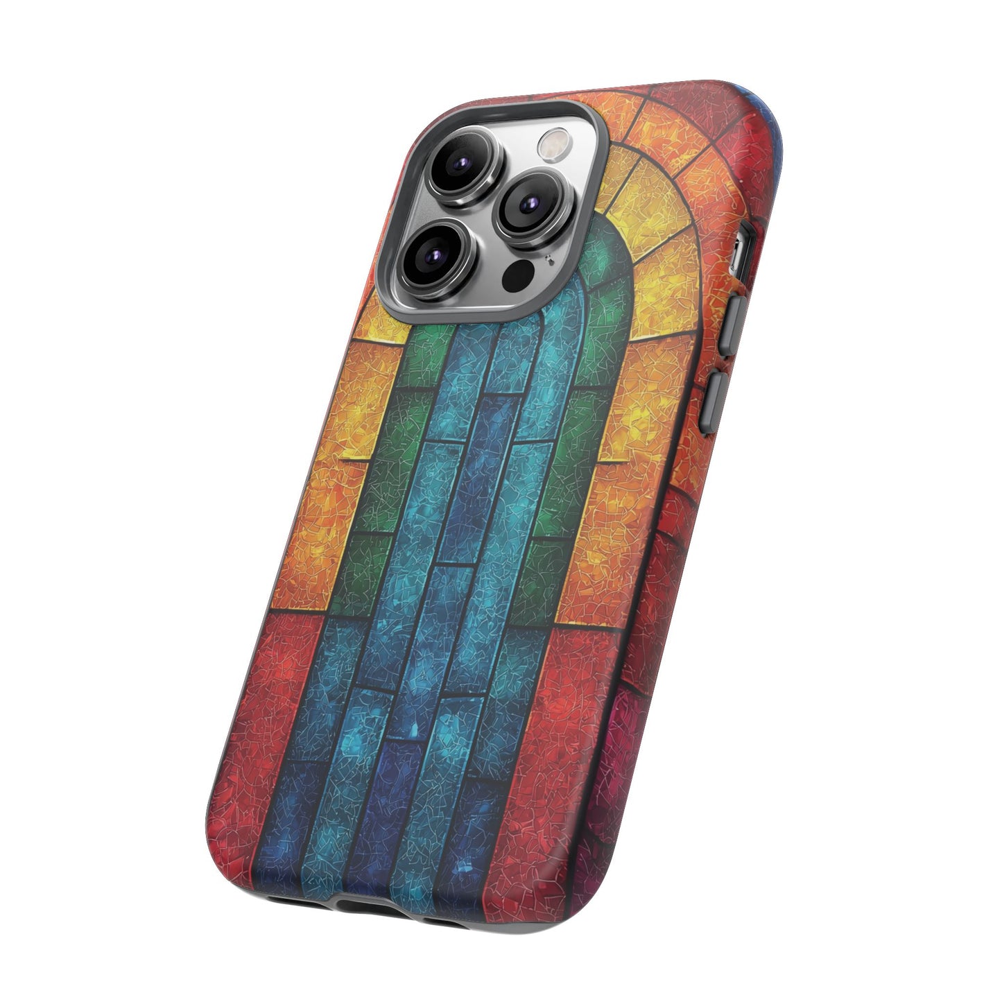 iPhone Phone Case Colorful Stained Glass Look Rainbow Phone Case Tough Cases for Nature Lovers Floral Phone Cover Gift for Mom Fall Aesthetic Eco-Friendly Design Wizard of Oz Lover