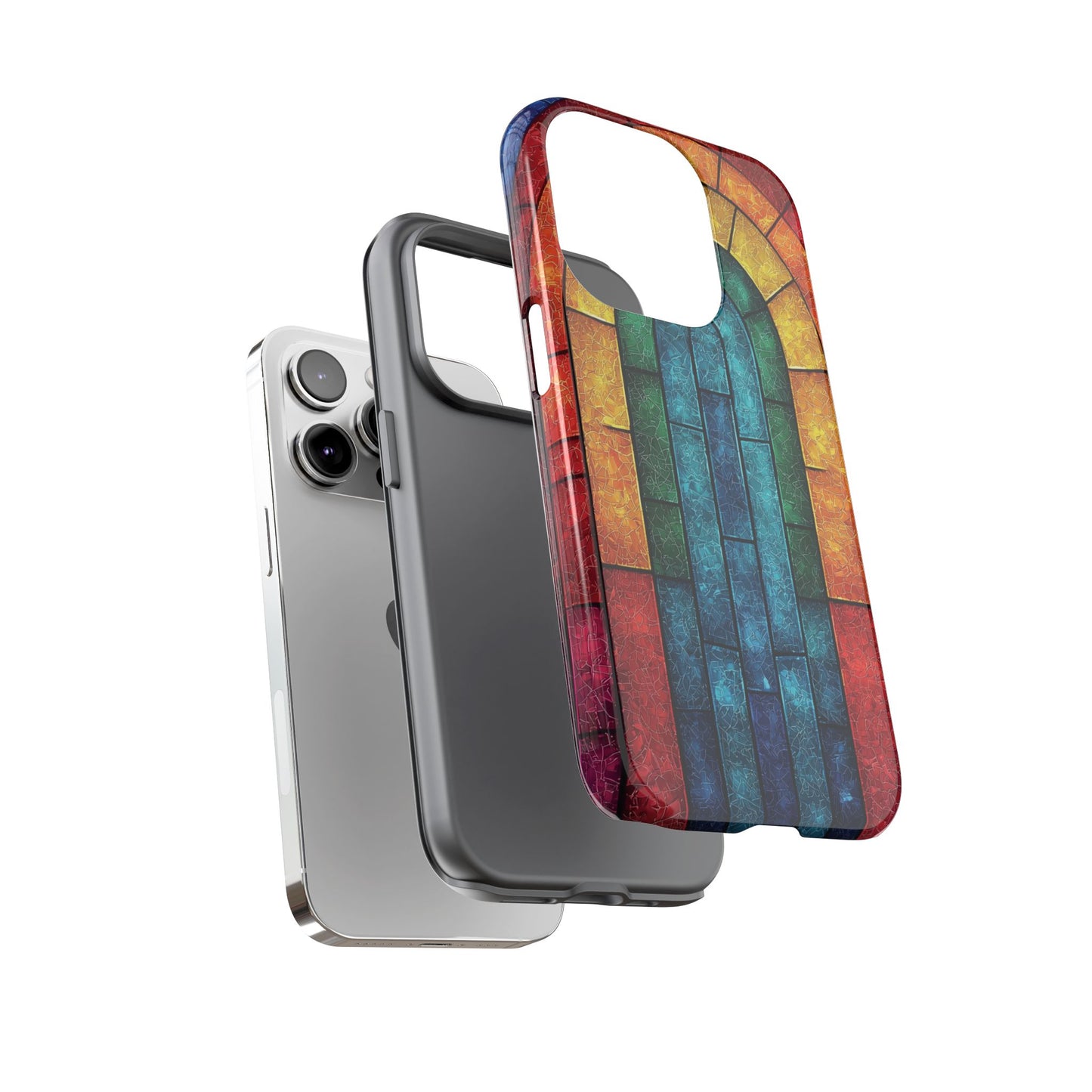 iPhone Phone Case Colorful Stained Glass Look Rainbow Phone Case Tough Cases for Nature Lovers Floral Phone Cover Gift for Mom Fall Aesthetic Eco-Friendly Design Wizard of Oz Lover