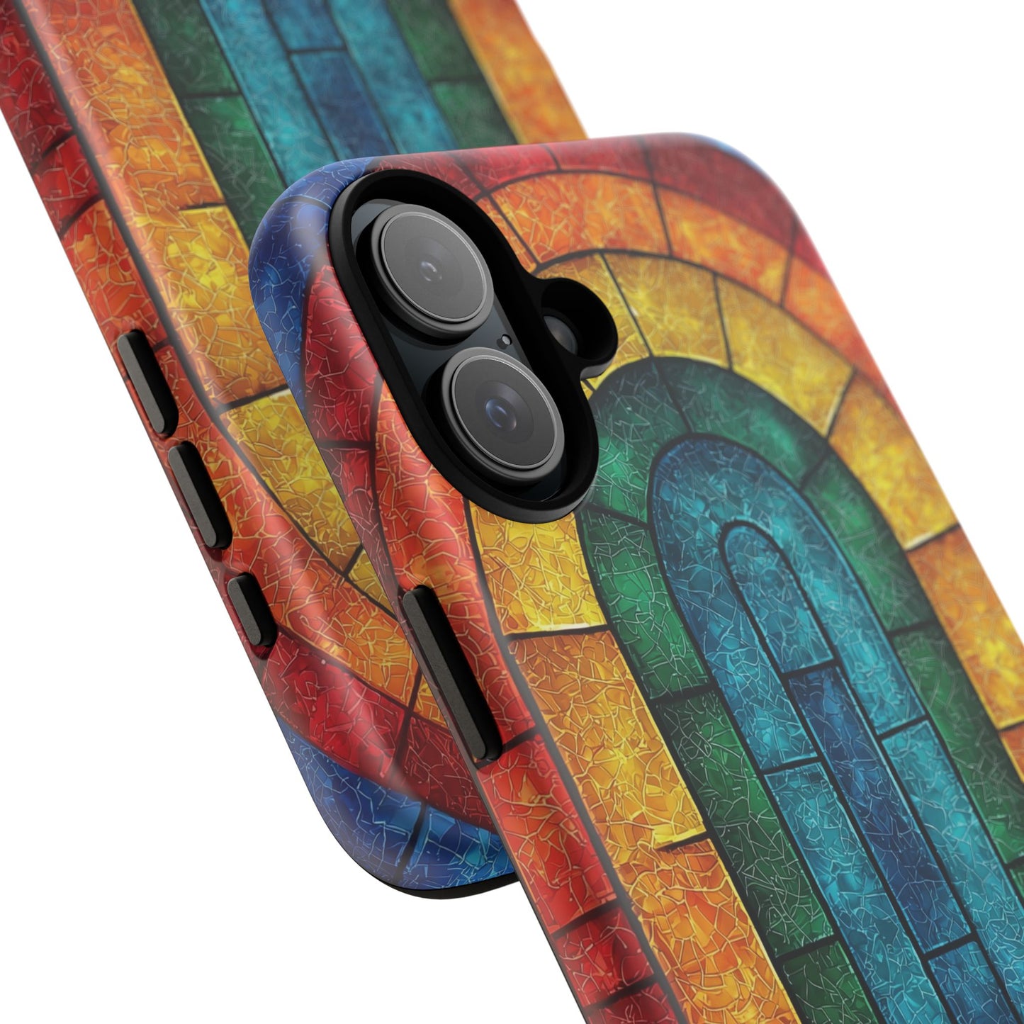 iPhone Phone Case Colorful Stained Glass Look Rainbow Phone Case Tough Cases for Nature Lovers Floral Phone Cover Gift for Mom Fall Aesthetic Eco-Friendly Design Wizard of Oz Lover