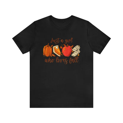 Just a Girl Who Loves Fall Bella Canvas 3001 Tshirt