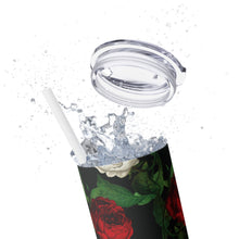 Load image into Gallery viewer, Red White Roses on Black Skinny Tumbler
