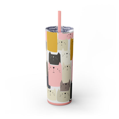 Pink Kitty, Gray Kitty Skinny Tumbler with Straw, 20oz