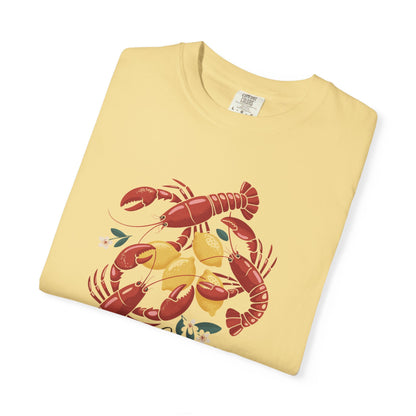 T-Shirt Fisherman Aesthetic Shirt Coastal Delights w/ Lobsters and Lemons Tee Gift for Sea Lovers Maine the Coast
