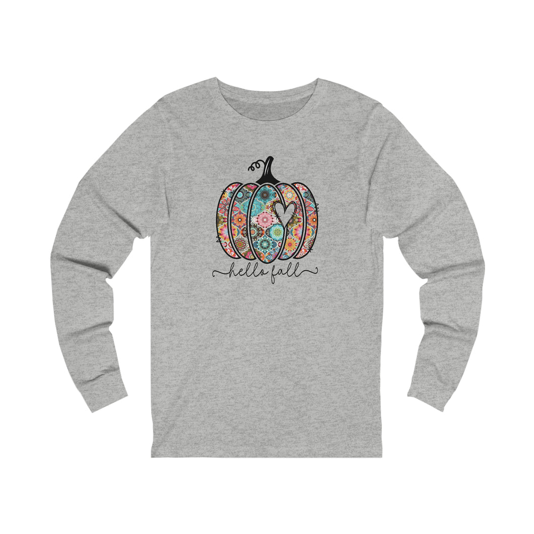 Boho Patchwork Pumpkin Hello Fall Unisex Long Sleeve Tee