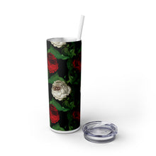 Load image into Gallery viewer, Red White Roses on Black Skinny Tumbler
