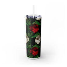 Load image into Gallery viewer, Red White Roses on Black Skinny Tumbler
