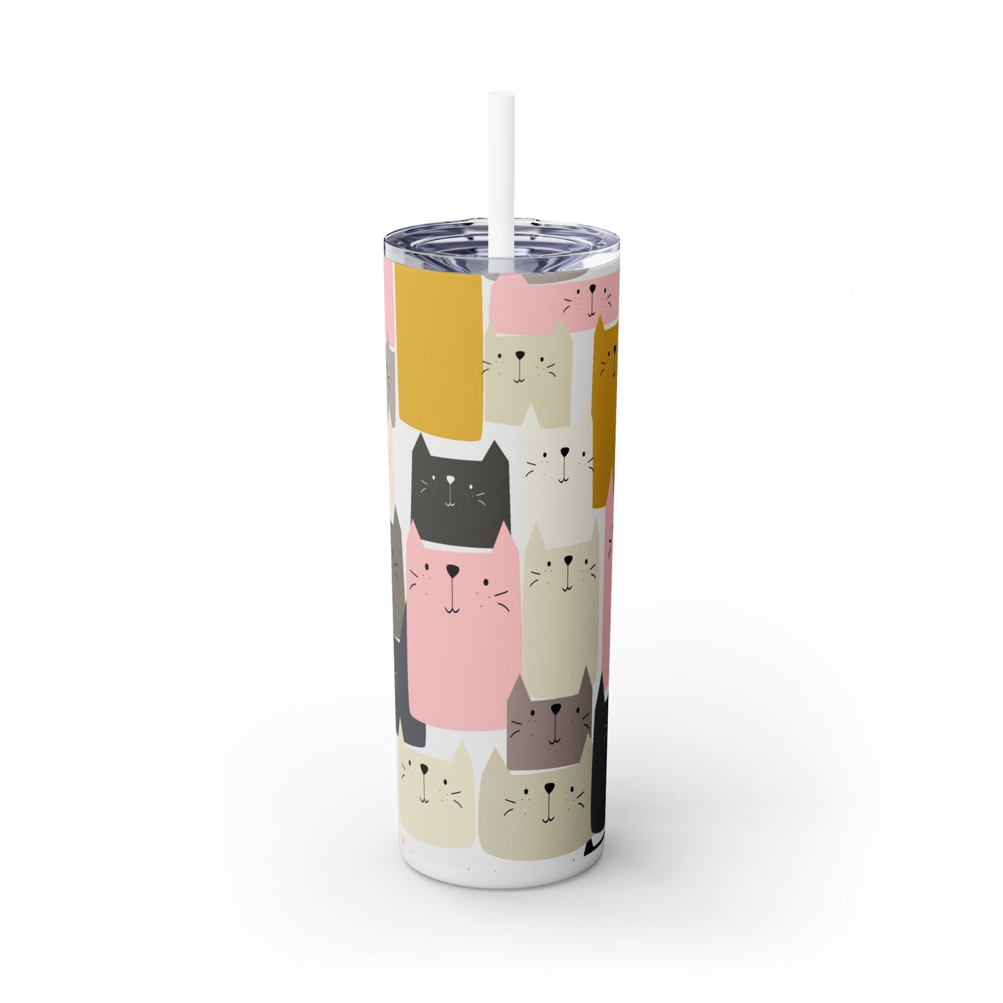 Pink Kitty, Gray Kitty Skinny Tumbler with Straw, 20oz