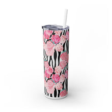 Load image into Gallery viewer, Tumbler with Straw, Zebra and Roses Design, 20oz
