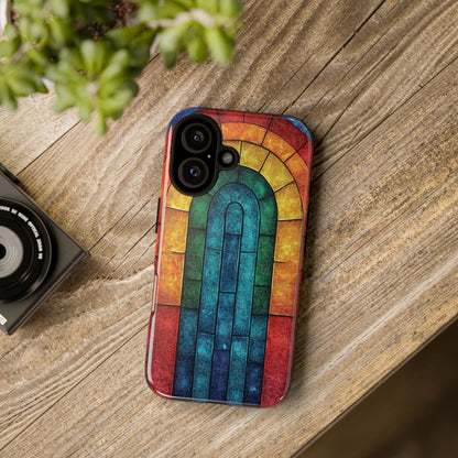 iPhone Phone Case Colorful Stained Glass Look Rainbow Phone Case Tough Cases for Nature Lovers Floral Phone Cover Gift for Mom Fall Aesthetic Eco-Friendly Design Wizard of Oz Lover