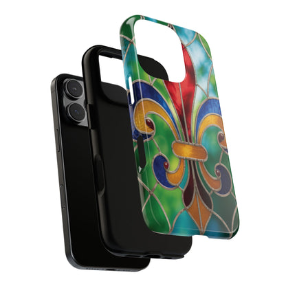 iPhone Phone Case Stained Glass Look Fleur di Lis Tough Cases Vibrant Chateaucore Design Unique Gift for Castle Lovers Colorful Phone Accessories for Fleur di Lis Lovers
