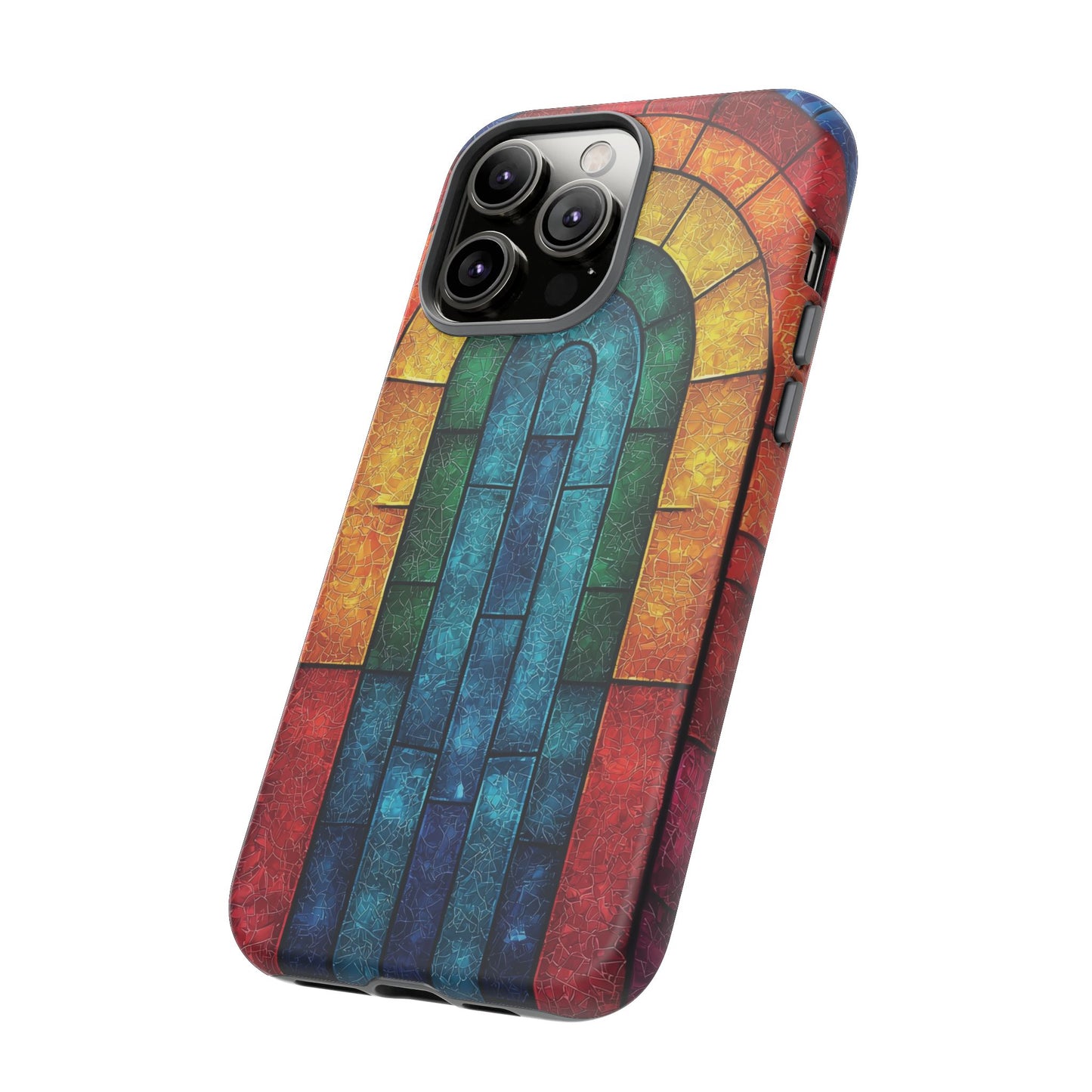 iPhone Phone Case Colorful Stained Glass Look Rainbow Phone Case Tough Cases for Nature Lovers Floral Phone Cover Gift for Mom Fall Aesthetic Eco-Friendly Design Wizard of Oz Lover