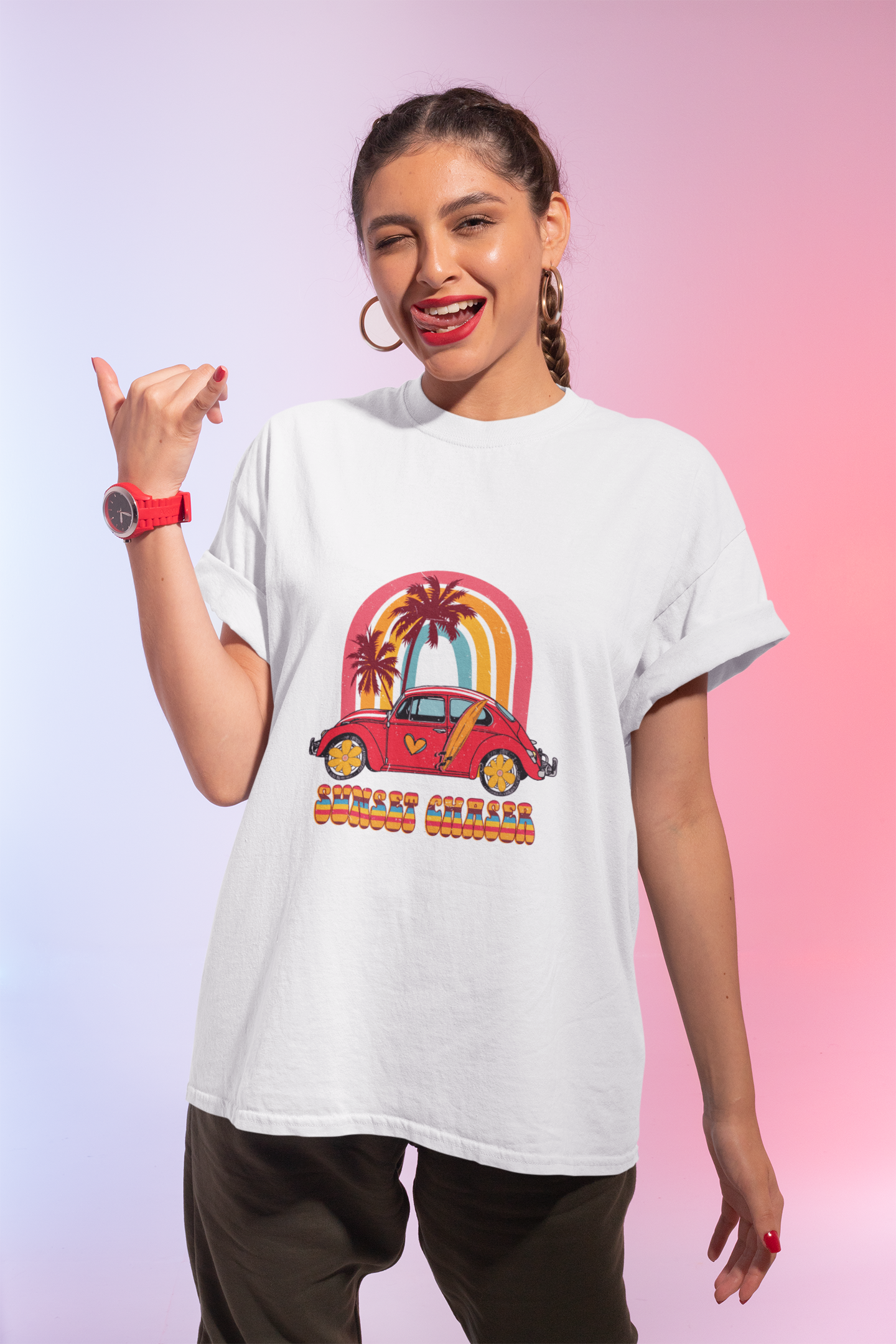 Sunset Chaser Summer Beach T-Shirt for Sunset Lovers.