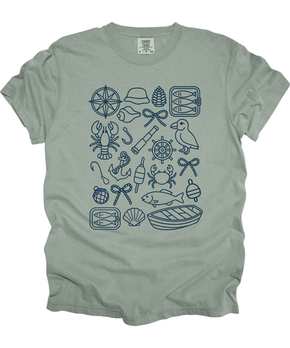 Fisherman's Aesthetic Doodle Shirt Nautical Adventure Graphic T-Shirt for Ocean Lovers
