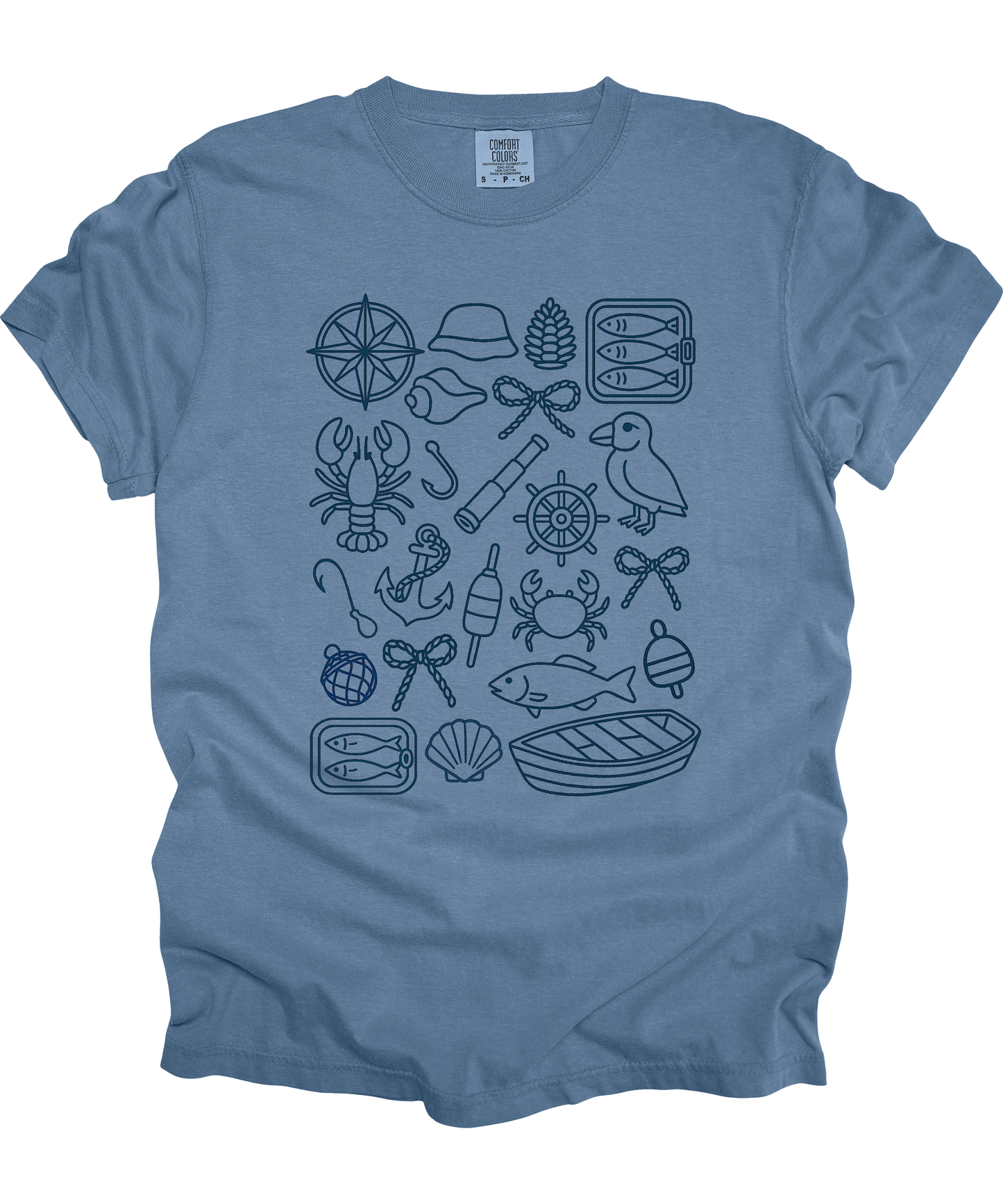 Fisherman's Aesthetic Doodle Shirt Nautical Adventure Graphic T-Shirt for Ocean Lovers