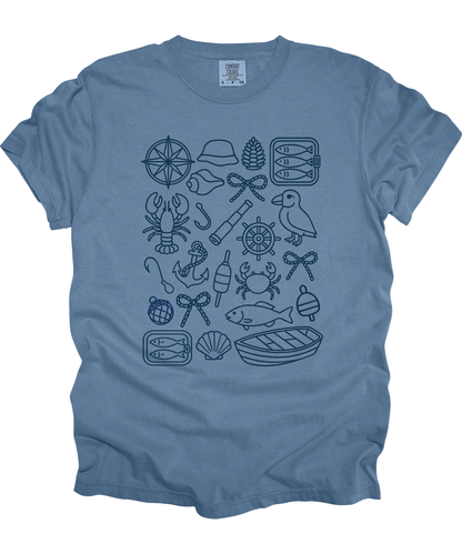 Fisherman's Aesthetic Doodle Shirt Nautical Adventure Graphic T-Shirt for Ocean Lovers