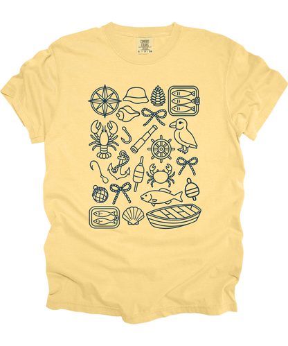 Fisherman's Aesthetic Doodle Shirt Nautical Adventure Graphic T-Shirt for Ocean Lovers