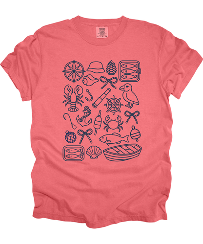Fisherman's Aesthetic Doodle Shirt Nautical Adventure Graphic T-Shirt for Ocean Lovers