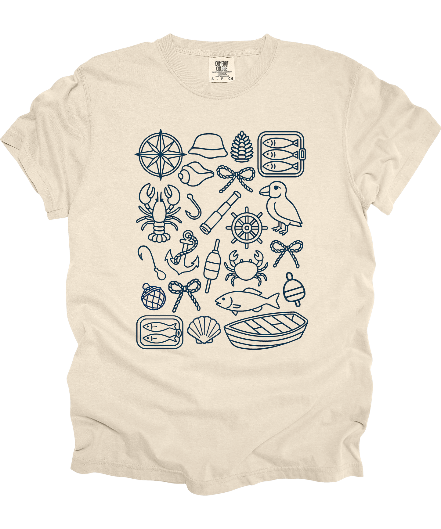Fisherman's Aesthetic Doodle Shirt Nautical Adventure Graphic T-Shirt for Ocean Lovers