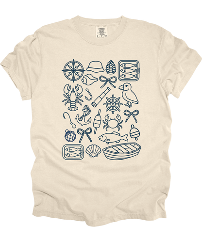 Fisherman's Aesthetic Doodle Shirt Nautical Adventure Graphic T-Shirt for Ocean Lovers