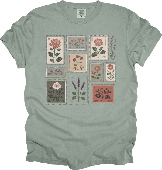 T-Shirt Floral Stamp Chateaucore Shirt Vintage Botanical Design