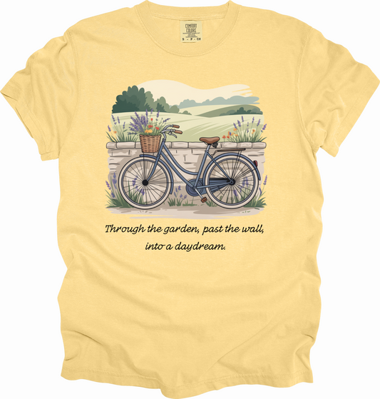 T-Shirt Vintage Bicycle Shirt Relaxing Chateaucore Garden Vibes, Perfect for Nature Lovers, Gifts for Cyclists, Casual Wear, Eco-Friendly Style