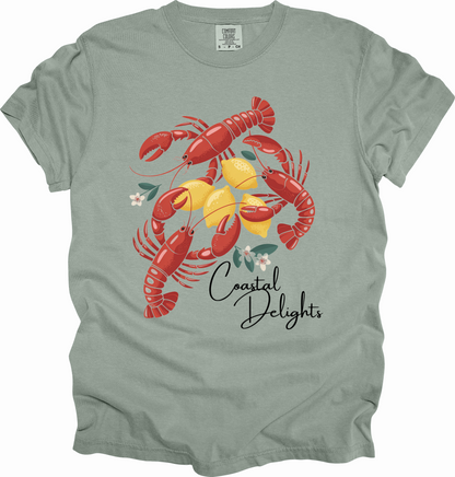 T-Shirt Fisherman Aesthetic Shirt Coastal Delights w/ Lobsters and Lemons Tee Gift for Sea Lovers Maine the Coast
