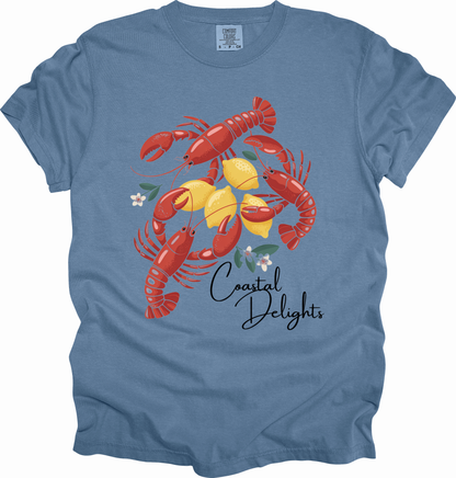 T-Shirt Fisherman Aesthetic Shirt Coastal Delights w/ Lobsters and Lemons Tee Gift for Sea Lovers Maine the Coast