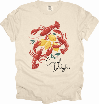 T-Shirt Fisherman Aesthetic Shirt Coastal Delights w/ Lobsters and Lemons Tee Gift for Sea Lovers Maine the Coast