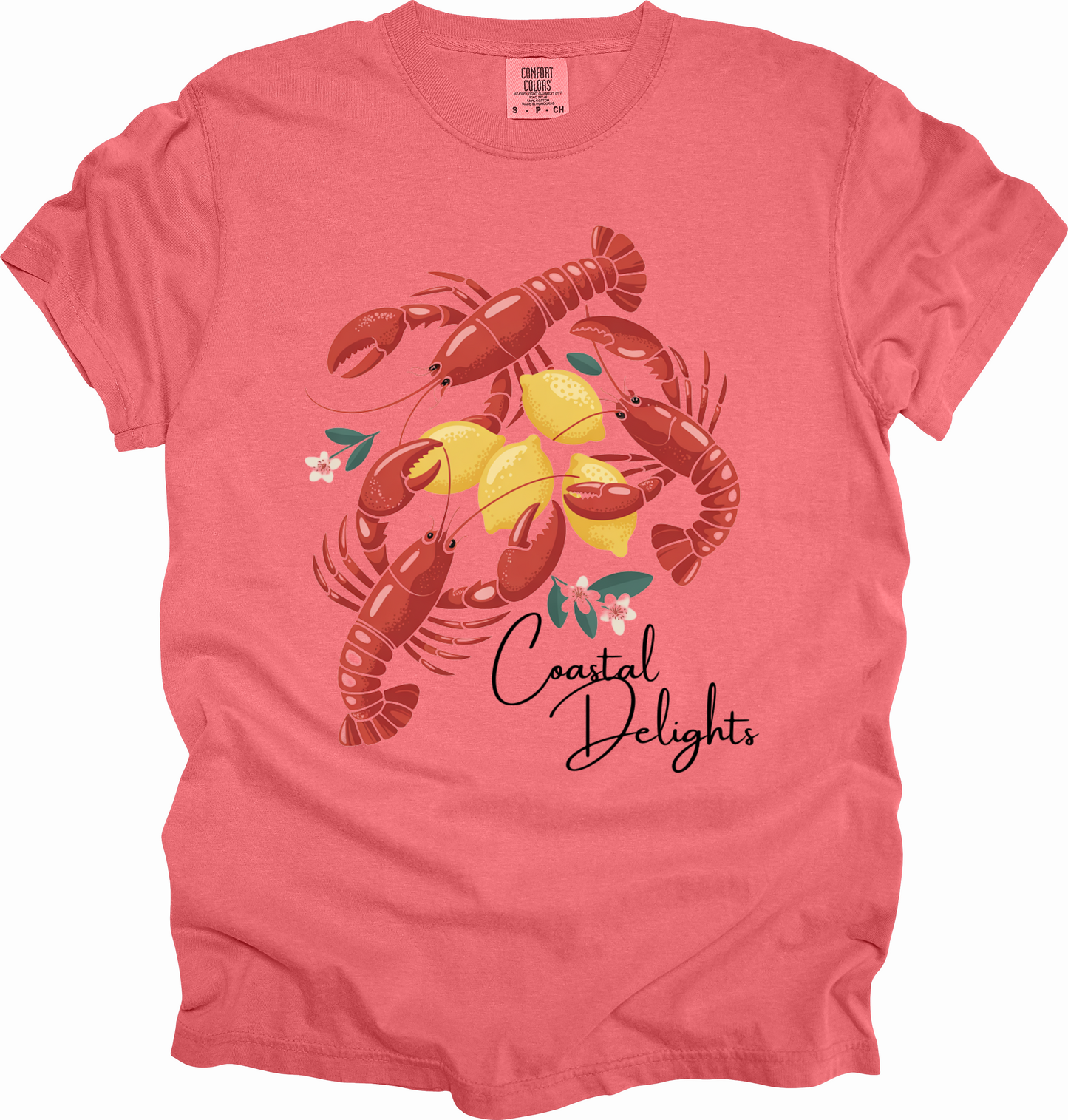 T-Shirt Fisherman Aesthetic Shirt Coastal Delights w/ Lobsters and Lemons Tee Gift for Sea Lovers Maine the Coast