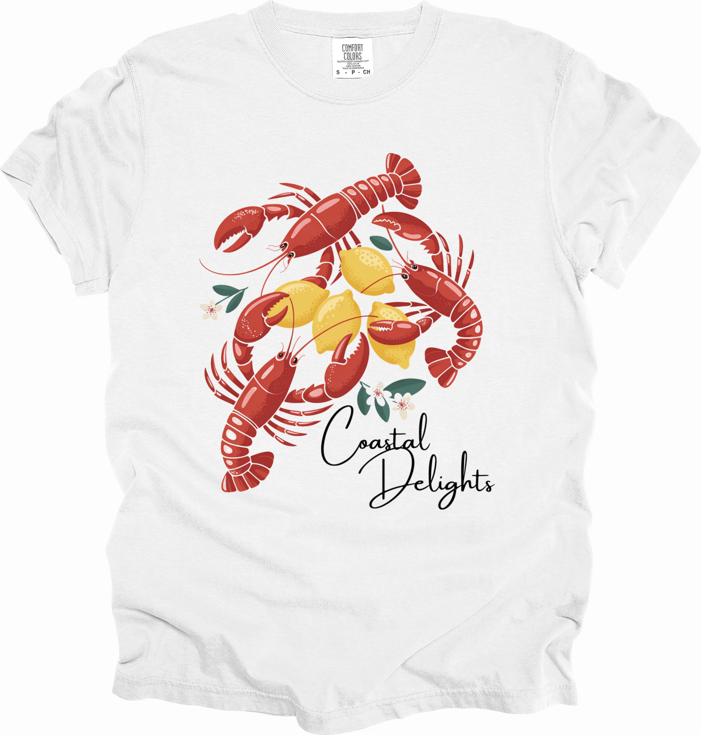 T-Shirt Fisherman Aesthetic Shirt Coastal Delights w/ Lobsters and Lemons Tee Gift for Sea Lovers Maine the Coast