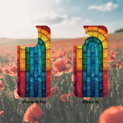 iPhone Phone Case Colorful Stained Glass Look Rainbow Phone Case Tough Cases for Nature Lovers Floral Phone Cover Gift for Mom Fall Aesthetic Eco-Friendly Design Wizard of Oz Lover