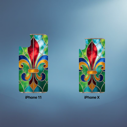 iPhone Phone Case Stained Glass Look Fleur di Lis Tough Cases Vibrant Chateaucore Design Unique Gift for Castle Lovers Colorful Phone Accessories for Fleur di Lis Lovers