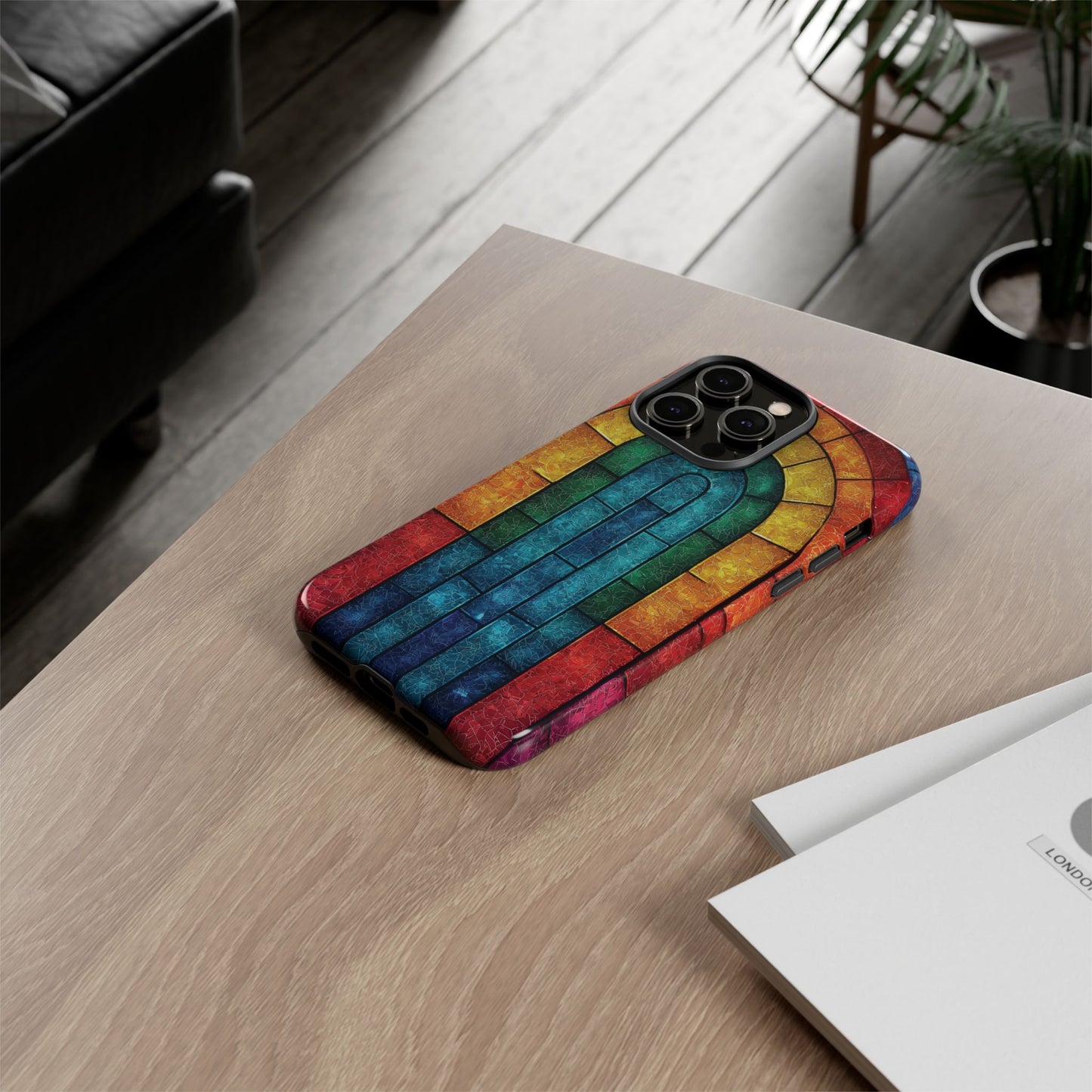 iPhone Phone Case Colorful Stained Glass Look Rainbow Phone Case Tough Cases for Nature Lovers Floral Phone Cover Gift for Mom Fall Aesthetic Eco-Friendly Design Wizard of Oz Lover