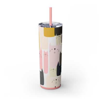 Pink Kitty, Gray Kitty Skinny Tumbler with Straw, 20oz