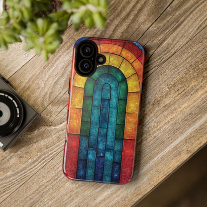 iPhone Phone Case Colorful Stained Glass Look Rainbow Phone Case Tough Cases for Nature Lovers Floral Phone Cover Gift for Mom Fall Aesthetic Eco-Friendly Design Wizard of Oz Lover