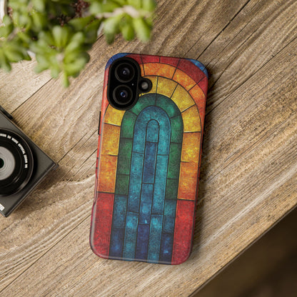 iPhone Phone Case Colorful Stained Glass Look Rainbow Phone Case Tough Cases for Nature Lovers Floral Phone Cover Gift for Mom Fall Aesthetic Eco-Friendly Design Wizard of Oz Lover