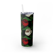 Load image into Gallery viewer, Red White Roses on Black Skinny Tumbler
