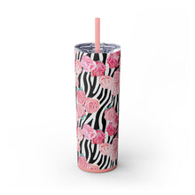 Load image into Gallery viewer, Tumbler with Straw, Zebra and Roses Design, 20oz
