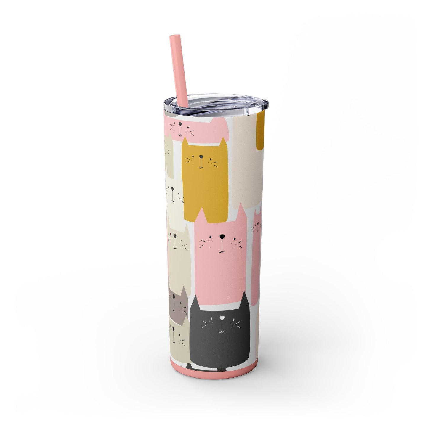 Pink Kitty, Gray Kitty Skinny Tumbler with Straw, 20oz