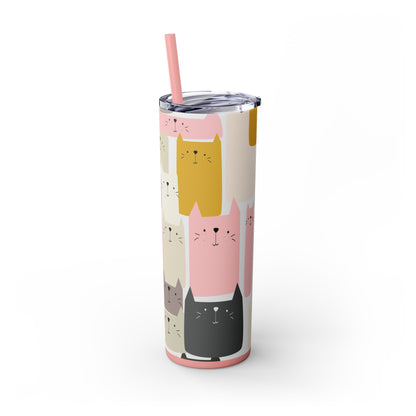 Pink Kitty, Gray Kitty Skinny Tumbler with Straw, 20oz